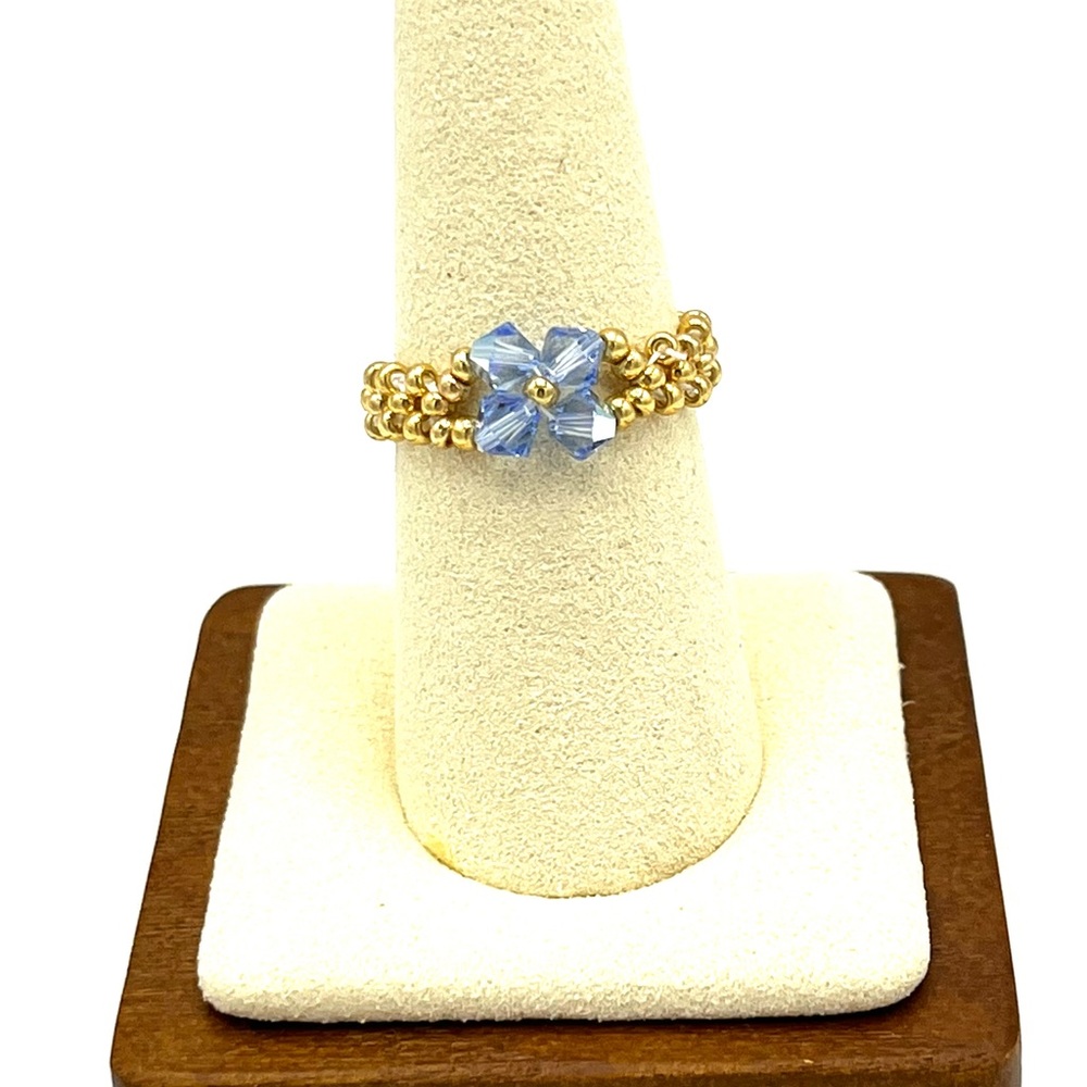 HAND CRAFTED Beaded Blue Crystal Ring